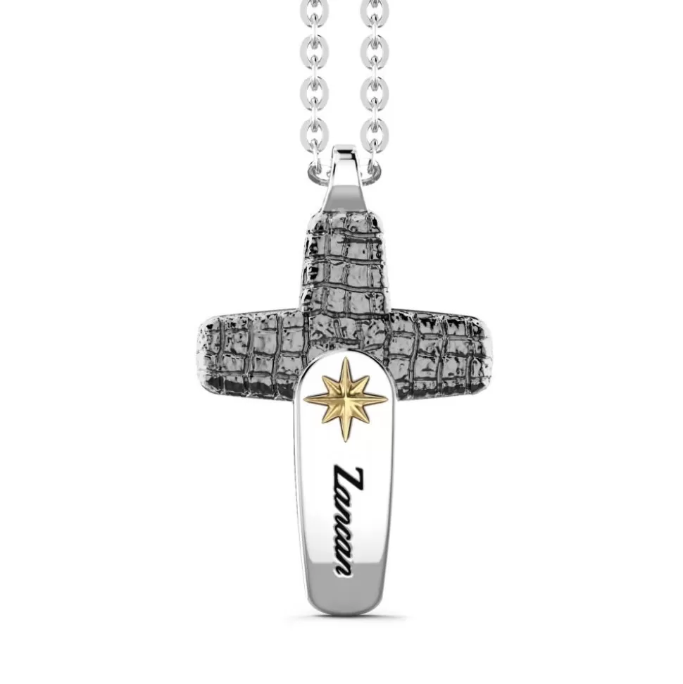 Zancan Silver Necklace With Leather Effect Cross Pendant.^Zancan Gioielli Flash Sale