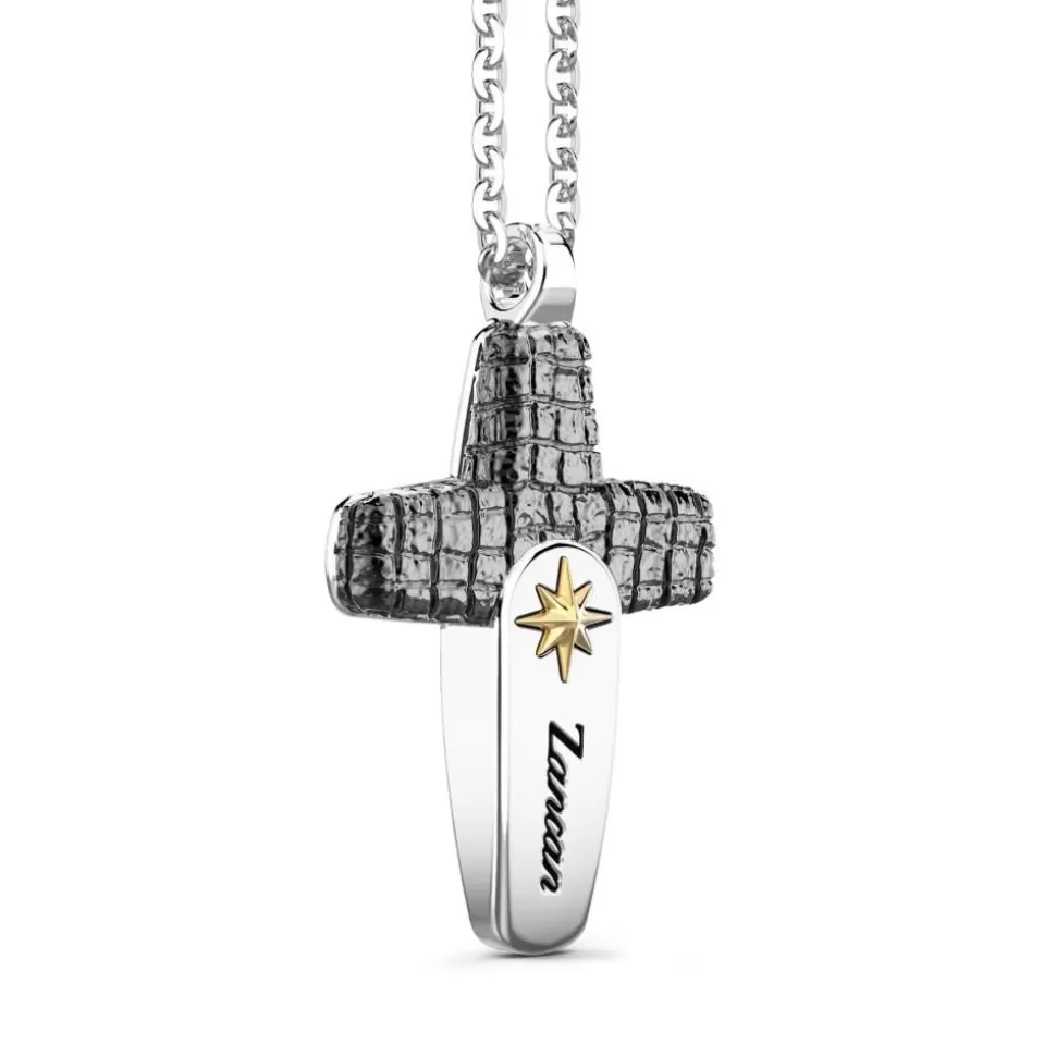 Zancan Silver Necklace With Leather Effect Cross Pendant.^Zancan Gioielli Flash Sale