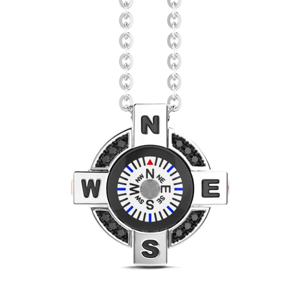 Zancan Silver Necklace With White Compass And Black Spinels.^Zancan Gioielli Fashion