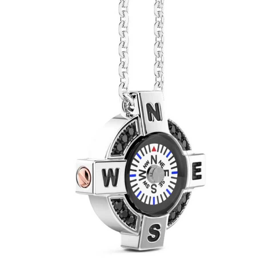 Zancan Silver Necklace With White Compass And Black Spinels.^Zancan Gioielli Fashion