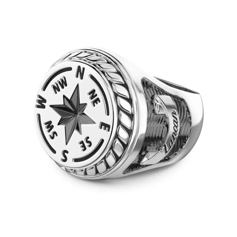 Zancan Silver Ring With Engraved Wind Rose.^Zancan Gioielli New