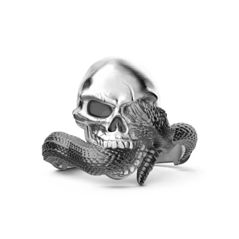 Zancan Silver Ring With Skull And Serpent.^Zancan Gioielli Fashion