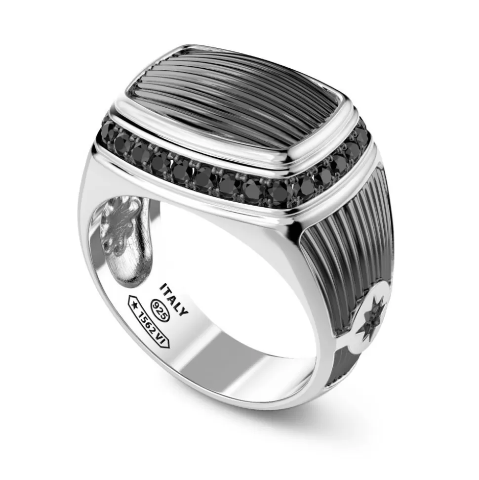 Zancan Silver Signet Ring With Black Stones.^Zancan Gioielli Best