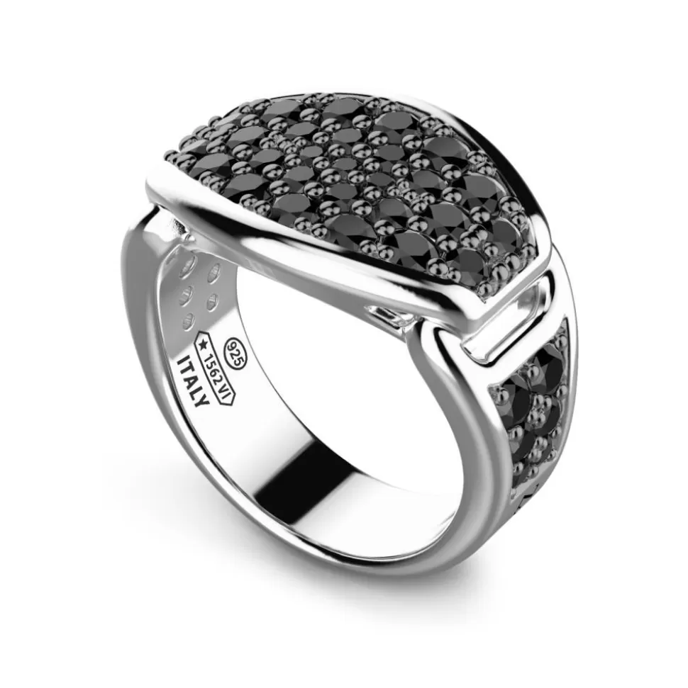 Zancan Silver Signet Ring With Black Stones.^Zancan Gioielli Discount