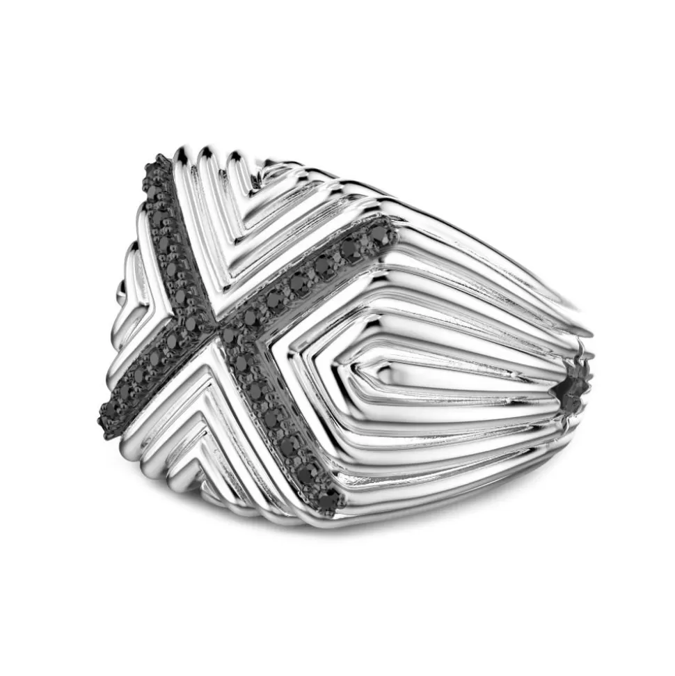 Zancan Silver Signet Ring With Black Stones.^Zancan Gioielli Hot