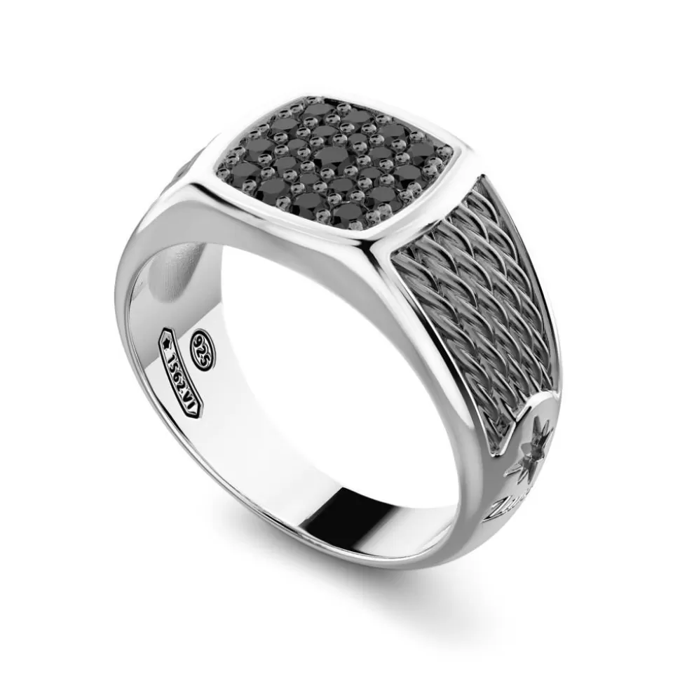 Zancan Silver Signet Ring With Black Stones.^Zancan Gioielli Cheap