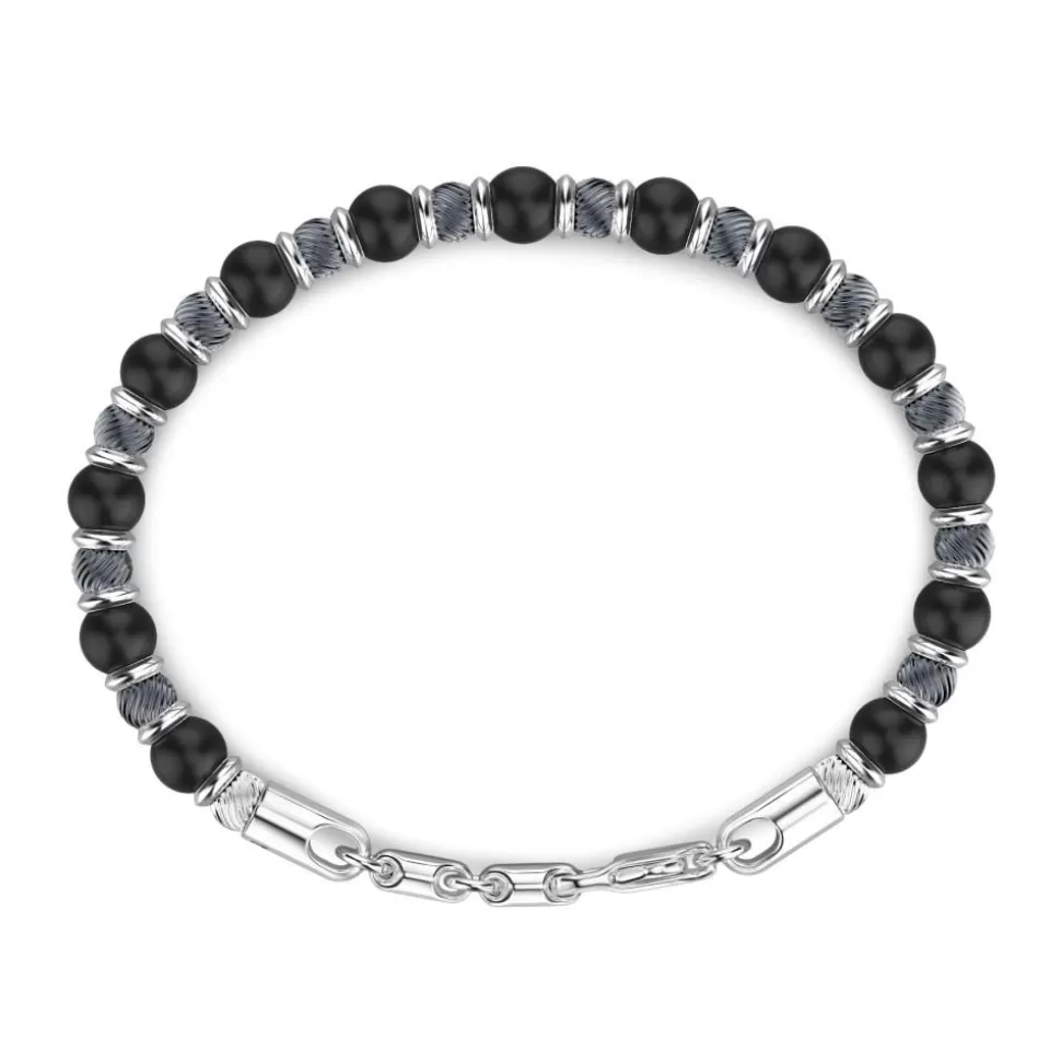 Zancan Soft Bracelet With Silver Beads And Onyx.^Zancan Gioielli New