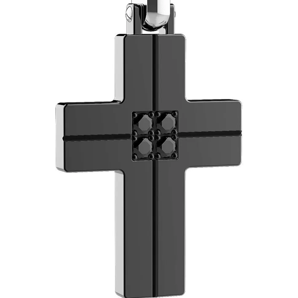 Zancan Steel Necklace With Cross And Black Diamonds.^Zancan Gioielli Discount