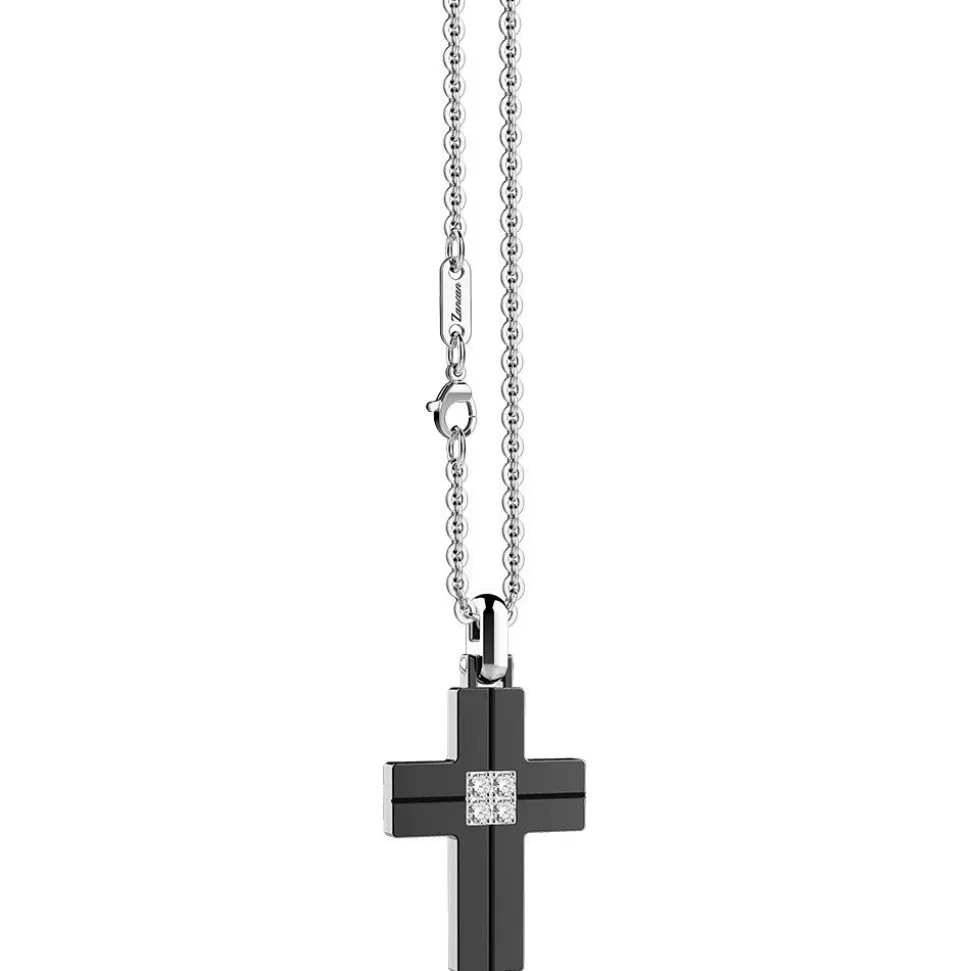 Zancan Steel Necklace With Cross And White Sapphires.^Zancan Gioielli Best Sale