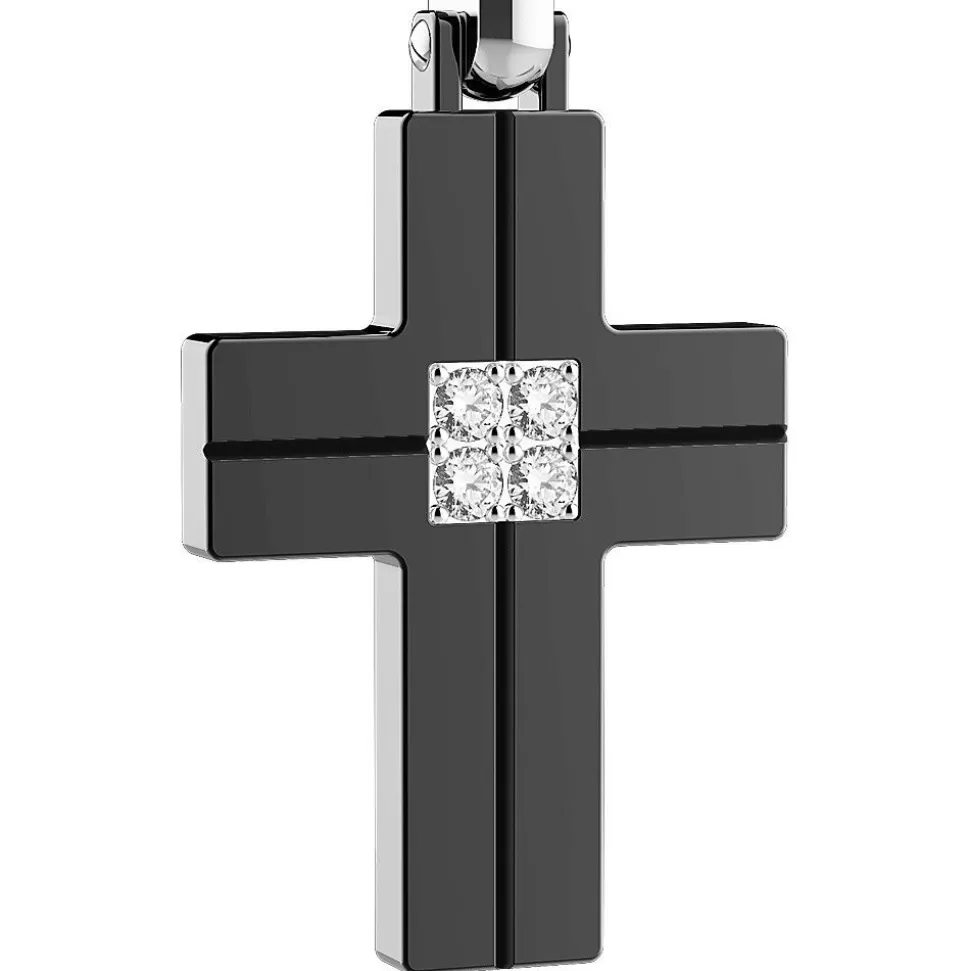 Zancan Steel Necklace With Cross And White Sapphires.^Zancan Gioielli Best Sale